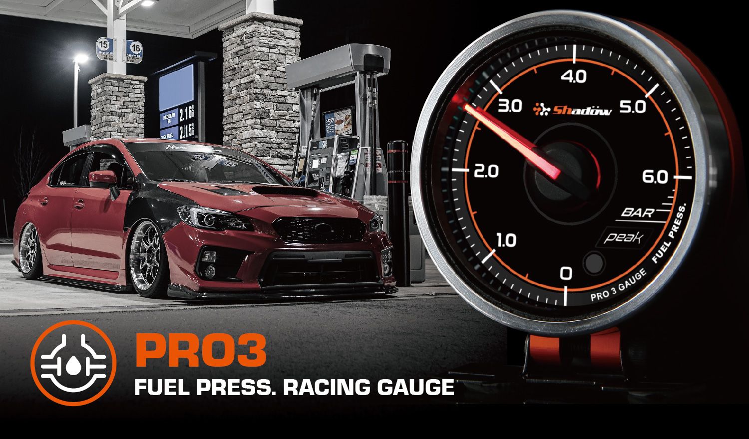 Wskaźnik ciśnienia paliwa w wyścigach ma zakres pomiarowy od 0 do 6 bar.