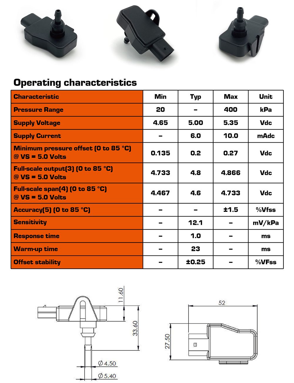 Shadow Turbo Boost Sensor Technical Specifications